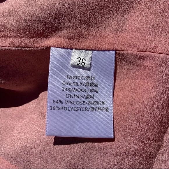 Sz 36 Small Silk Black Pink Cream Ruffle with Gold Pearl Button Blazer - Picture 4 of 10